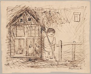 Barn under et bur med kaniner av Tadeusz Makowski
