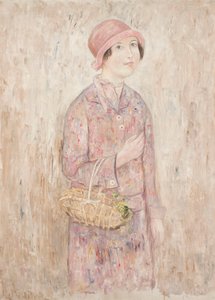 Jente med rosa hatt av Tadeusz Makowski