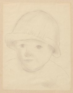Et barns hode med hatt av Tadeusz Makowski