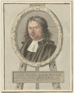 Portrett av Johannes van der Meer den eldre, i laurbærkrans på staffeli av Tako Hajo Jelgersma (possibly)