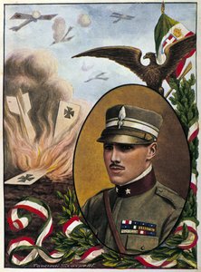 Allegori om major Francesco Baracca (1888-1918) helter fra det italienske flyvåpenet som døde i kamp i 1918. Tegning av Tancredi Scarpelli. Milanese . av Tancredi Scarpelli