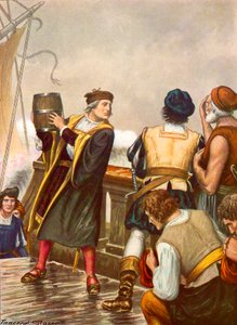 Columbus på retur fra sin første reise kastet en tønne i havet av Tancredi Scarpelli