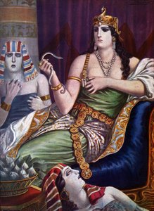 Egyptian Antiquite: "" The Death of Cleopatra"" Dronningen av Egypt Cleopatra VII Thea Philopator (69-30 f.Kr.) selvmord ved å bli bitt av to aspiciske slanger (Suicide of Egypt Cleopatra) Illustrasjon av Tancredi Scarpelli (1866-1937) fra " " Storia d