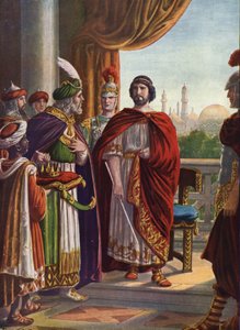 Romersk antikvitet: keiser Julian den frafalne (filosofen Julian eller Julian II) seiret av den persiske kong Shapur II i 363 e.Kr."" (romersk keiser Julian den frafalne (filosofen Julian) og kongen av Persia Shapur II, 363 e.Kr.) Illustrasjon av Tancre av Tancredi Scarpelli
