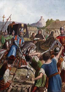 Begravelsescortesjen til keiser Otton (Othon) III av Det hellige rike (980-1002) tar restene gjennom Italia mot Aachen og kjemper i sin passasje mot opprørte befolkninger (kisten til Otto III, den hellige romerske keiseren, som passerer gjennom folkemengde av Tancredi Scarpelli
