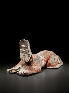 Kowtowing domstolstjenestemann, tidlig Tang-dynastiet, 7.-8. århundre (malt keramikk) av Tang Dynasty Chinese School