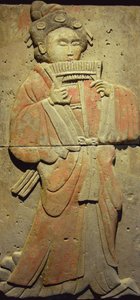 Terracotta stele med musiker, Tang-dynastiet av Tang Dynasty Chinese School