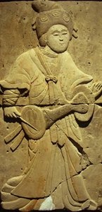 Terracotta stele med musiker, Tang-dynastiet av Tang Dynasty Chinese School
