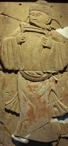 Terracotta stele med musiker, Tang-dynastiet av Tang Dynasty Chinese School