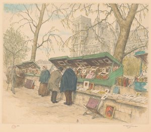 Bokboder på Quai de Montebello, Notre-Dame i bakgrunnen av Tavík František Šimon (signed by artist)