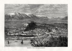 Salsburg, fra Kapuzinerberg, Østerrike, 1800-tallet av Taylor