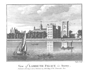 Utsikt over Lambeth Palace i Surrey., slutten av 1700-tallet av Taylor