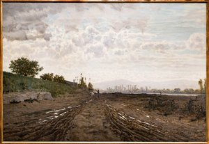 En morgen langs elven Arno. Sandgravere langs Arno, ca. 1868 (olje på lerret) av Telemaco Signorini