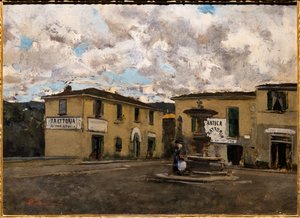 The Small Square in Settignano in a Rainy Day, ca. 1861 (olje på lerret)