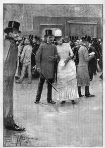 Besøkende på utstillingen med tegninger av Ecole Moderne på Ecole des Beaux Arts i Paris. Tegning av Mr. Axentowicz. Gravering i "" Le Monde Illustré""