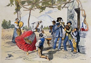 Napolitansk tarantella, gravering fra tegning av Teodoro Duclere (1814-1869), Italia