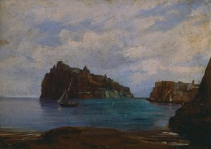 Det aragonske slottet i Ischia (olje på lerret)