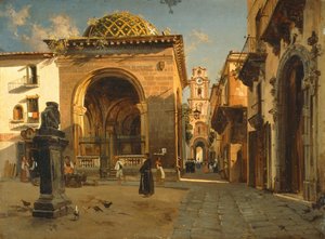 Sedil Dominova Loggia i Sorrento, av Teodoro Duclere, olje på lerret