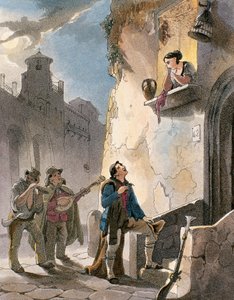 Serenade, illustrasjon fra kostymer og populære scener i Napoli av Achille Vianelli, ca. 1830 (akvatint) av Teodoro Guglielmo Witting