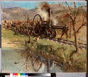 Trevithicks Penydarren-lokomotiv på sin episke reise fra Merthyr til Abercynon, 21. februar 1804 (1963) (olje på lerret) av Terence Cuneo