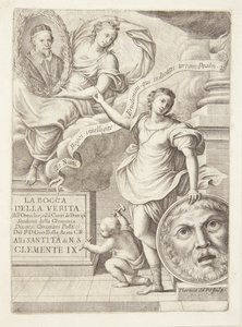 La Bocca della Verita. Tittelvignett med portrett av pave Clement IX av Teresa del Pò