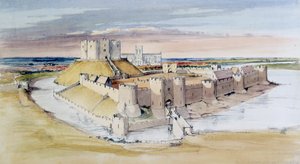 Illustrasjon av York Castle, North Yorkshire, slik det kan ha vært på slutten av 1200-tallet, 1985