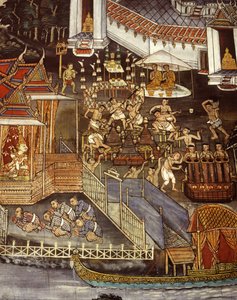 Støping av Buddha-bilder under Sukhothai-tiden (veggmaleri) av Thai School