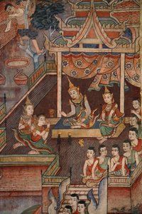 Detalj fra et veggmaleri i Viharn laikam ved Wat Phra Singh av Thai School