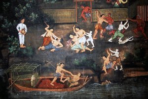 Veggmalerier med scener fra Buddhas liv, Wat Suwan Dararam, Ayutthaya historiske park (UNESCOs verdensarvliste av Thai School