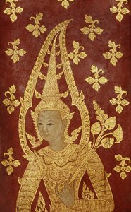 Dørpanel i Rattanakosin-stil med bilde av en guddom, ca. 1860 (malt tre) av Thai School