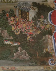 Scene med kinesisk innflytelse, Sala Geng, Wat Bowonniwet Vihara, Bangkok av Thai School