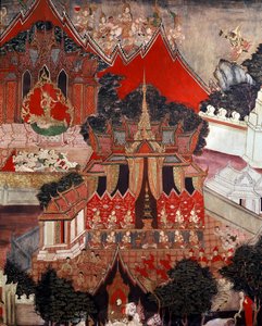 Scener fra Buddhas liv, midten av 1800-tallet (veggmaleri) av Thai School