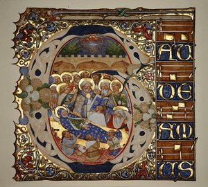 Marlay Cutting IT.18 Dormition of the Virgin, fra en gradual av Santa Mattia i Murano, Venezia, ca. 1450 (bladgull og tempera på pergament) av The Master of the Murano Gradual