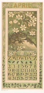Aprilkalenderark med froskekalender 1911 12 litografier av Th. v. Hoytema (serietittel) Path under blossoms av Theo van Hoytema