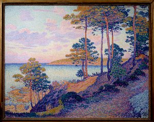 Pointe Saint Pierre i Saint Tropez Maleri av Theodore Van Rysselberghe (1862-1926) (ec.belg) 1896 Luxembourg. Nasjonalmuseet for kunst og historie - Pointe Saint Pierre ved Saint Tropez. Maleri av Theo Van Rysselberghe (1862-1926) (Belgisk skole)