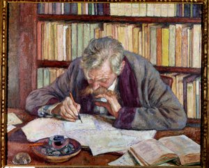 Portrett av den belgiske poeten Emile Verhaeren (1885-1916) på kontoret hans Maleri av Theodore Van Rysselberghe (1862-1926) Paris fra det 20. århundre. Kommunalt museum for moderne kunst av Théo van Rysselberghe