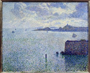 Seilbåter og elvemunning. Maleri av Theodore Van Rysselberghe (1862-1926), Bel. av Théo van Rysselberghe