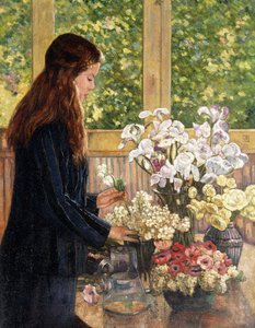 Ung jente med vaser med blomster, av Théo van Rysselberghe