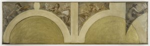 Skisse til Salon des Arts på Hôtel de Ville i Paris: Maleri, skulptur, arkitektur, dyptrykk, ca. 1891 (olje på lerret) av Theobald Chartran