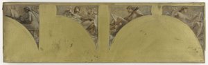 Skisse til Salon des Arts de l#39;Hôtel de Ville de Paris: Medaljegravering. Gullsmedarbeid. Sang. Musikk, ca. 1891 (olje på lerret) av Theobald Chartran