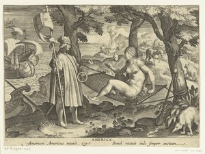 Amerigo Vespucci setter sin fot i Amerika Amerika. Americas Americas reexit. Semel vocauit inde semper excitam (tittel på objekt) Nye oppfinnelser og funn (serietittel) Nova Reperta (serietittel)