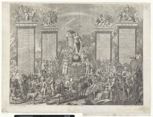 Allegorisk representasjon av verden De Waereld (tittel på objekt) av Theodoor Koning