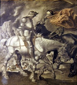 Knight Approached by Death (farget blyant på papir) av Theodor Baierl