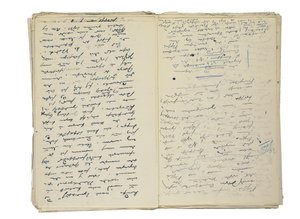 Autografmanuskriptutkast til artikler om Berlins liv og samfunn, sammen med et fragment av et utkast til en roman, ca. 1878-94 (penn og blekk på papir) av Theodor Fontane