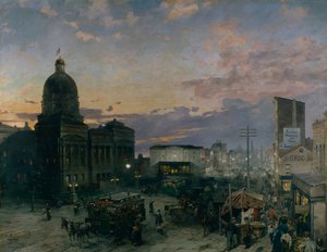Washington Street, Indianapolis ved skumring, 1892-1895 av Theodor Groll