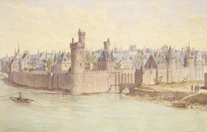 Tour de Nesles (penn og blekk og wc på papir) av Theodor Josef Hubert Hoffbauer