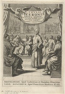 Cicero og diskuterende figurer Tittelside for: Cicero, opera omnia, 1661