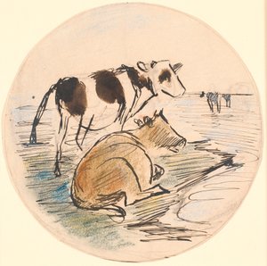 Kalver på Saltholm (utkast til keramikkfat) av Theodor Philipsen