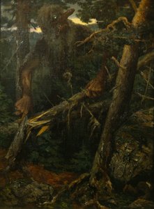Gammelt troll bryter trær i skogen av Theodor Kittelsen