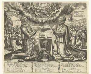 William av Orange og Charlotte av Bourbon kneler i landskapet av Theodor de Bry (attributed to)